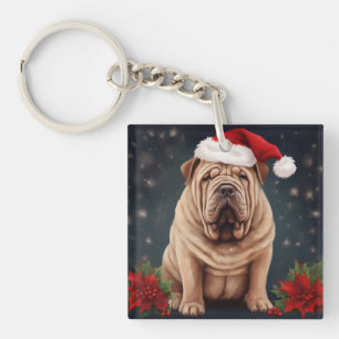 Shar Pei Dog in Snow Christmas Keychain
