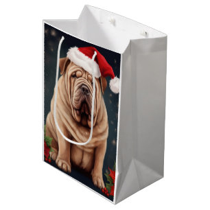 Shar Pei Dog in Snow Christmas Medium Gift Bag