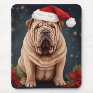 Shar Pei Dog in Snow Christmas Mouse Pad