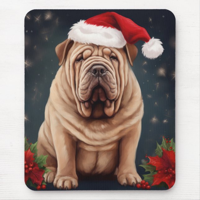 Shar Pei Dog in Snow Christmas  Mouse Pad (Front)