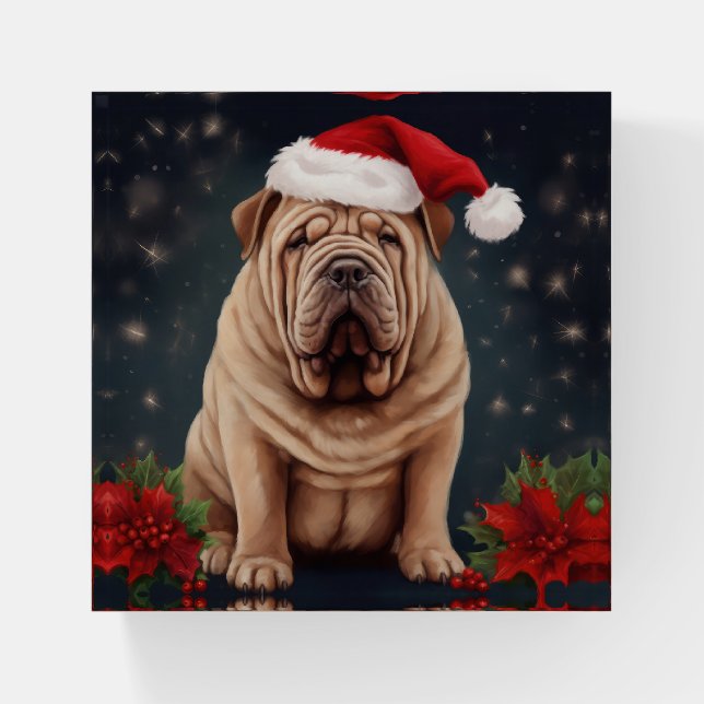 Shar Pei Dog in Snow Christmas  Paperweight (Front)