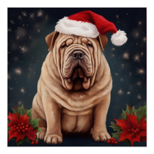 Shar Pei Dog in Snow Christmas  Poster