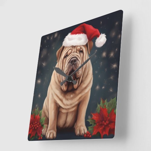 Shar Pei Dog in Snow Christmas  Square Wall Clock