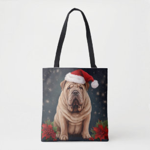 Shar Pei Dog in Snow Christmas Tote Bag