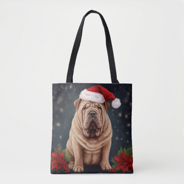Shar Pei Dog in Snow Christmas  Tote Bag (Front)