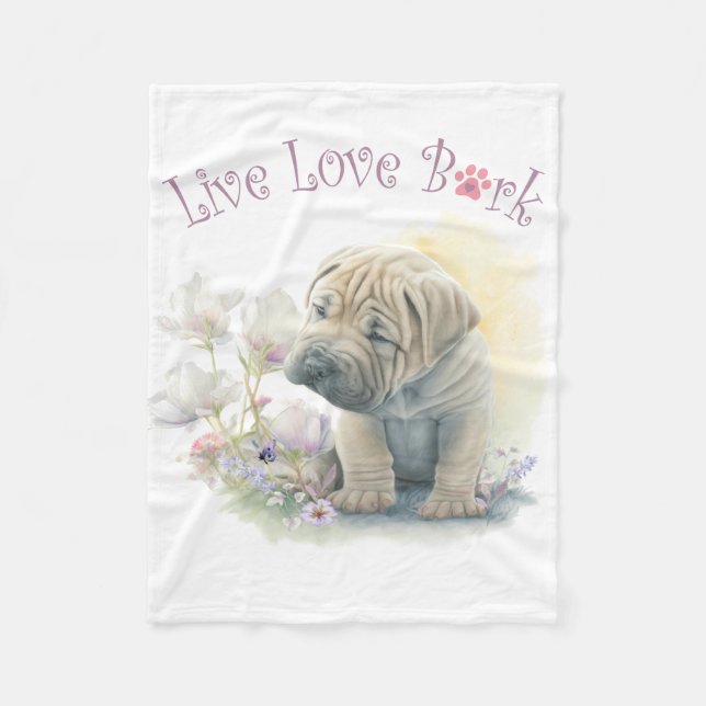 Shar-pei Dog Mom Floral Fleece Blanket (Front)