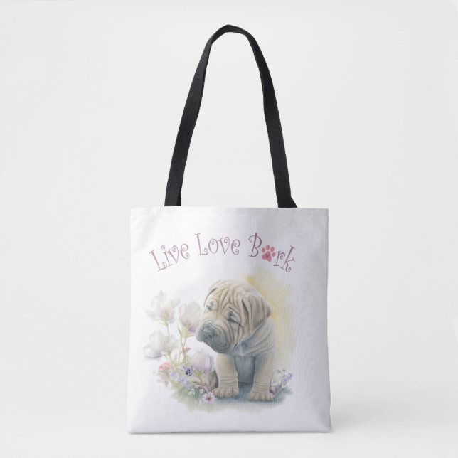 Shar-pei Dog Mom Floral Tote Bag (Front)
