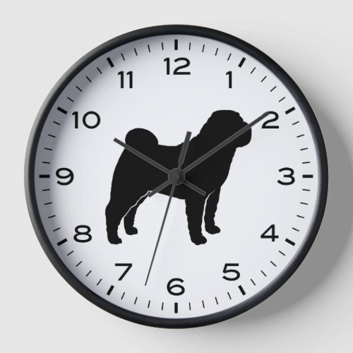 Shar Pei Dog Silhouette with Numbers and Minutes Clock