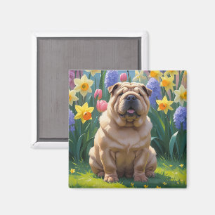 Shar Pei Dog Spring Flowers Painting Magnet