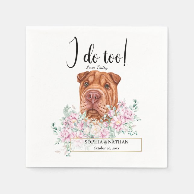 Shar Pei Dog Wedding Cocktail Napkins (Front)