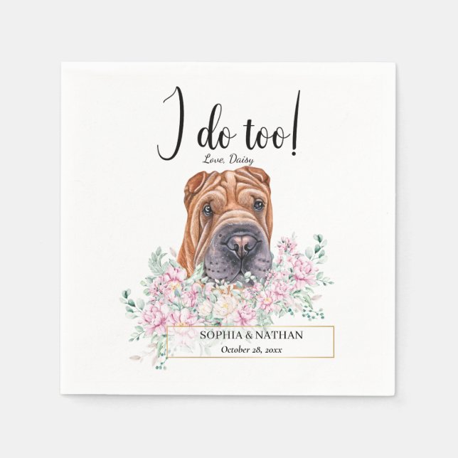 Shar Pei Dog Wedding Cocktail Napkins (Front)