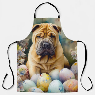 Shar Pei Dog with Easter Eggs Holiday Apron