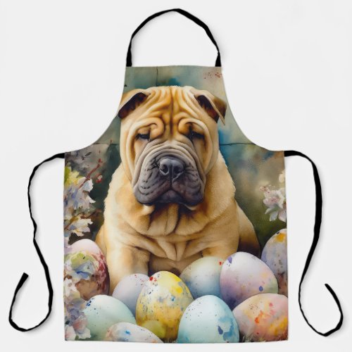 Shar Pei Dog with Easter Eggs Holiday  Apron