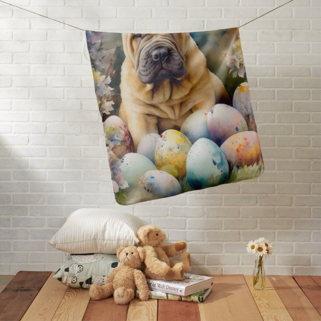 Shar Pei Dog with Easter Eggs Holiday  Baby Blanket (In Situ)