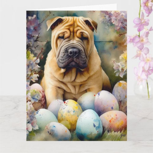 Shar Pei Dog with Easter Eggs Holiday  Card