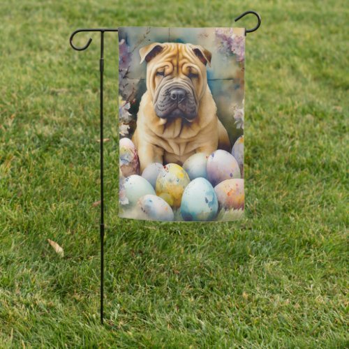 Shar Pei Dog with Easter Eggs Holiday  Garden Flag