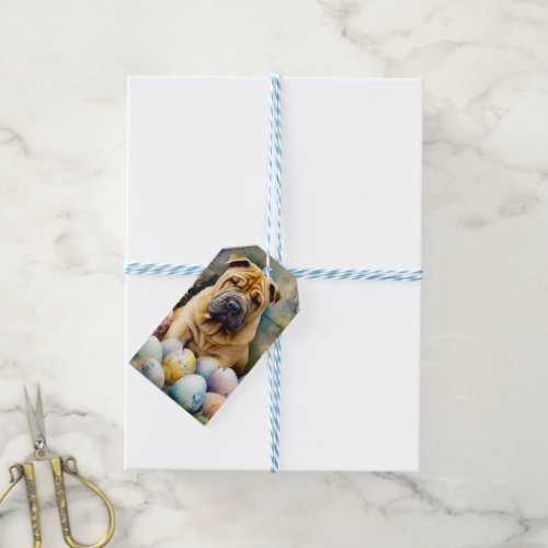 Shar Pei Dog with Easter Eggs Holiday  Gift Tags