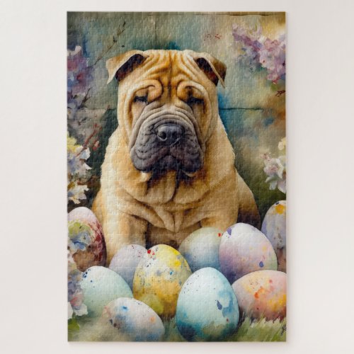 Shar Pei Dog with Easter Eggs Holiday  Jigsaw Puzzle