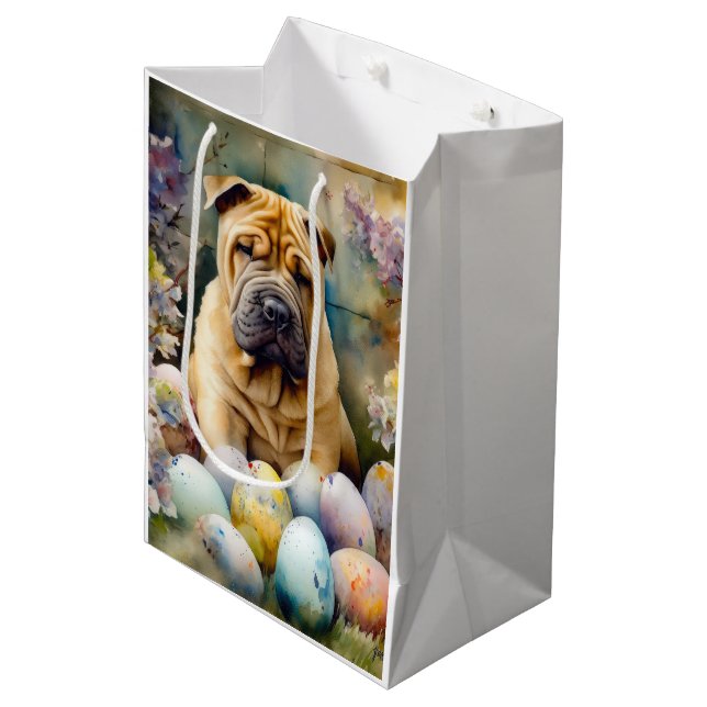 Shar Pei Dog with Easter Eggs Holiday  Medium Gift Bag (Front Angled)
