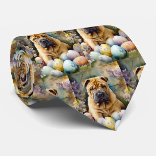 Shar Pei Dog with Easter Eggs Holiday Neck Tie