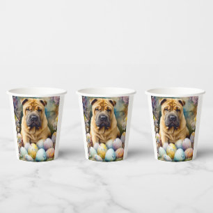 Shar Pei Dog with Easter Eggs Holiday  Paper Cups