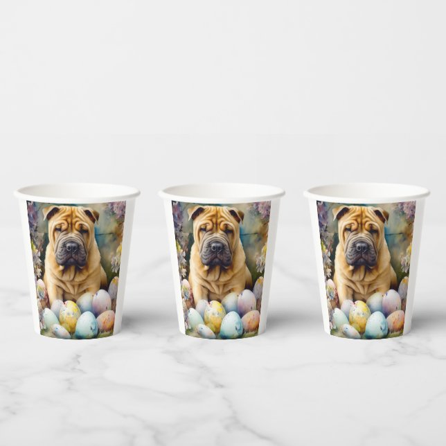 Shar Pei Dog with Easter Eggs Holiday  Paper Cups (Multi)