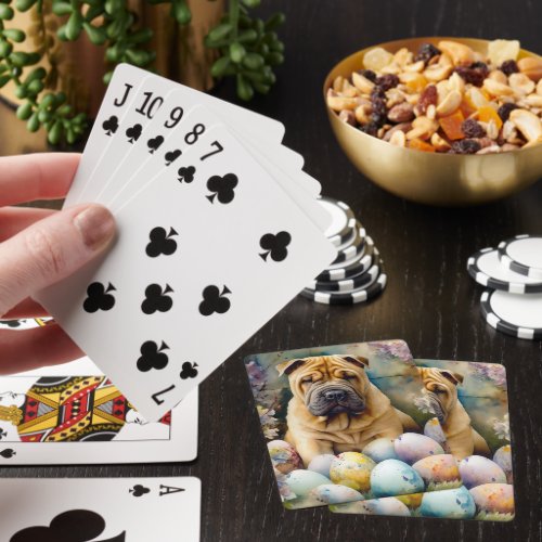 Shar Pei Dog with Easter Eggs Holiday  Playing Cards