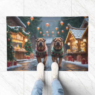 Shar Pei  Dogs Christmas Snow Holiday Doormat