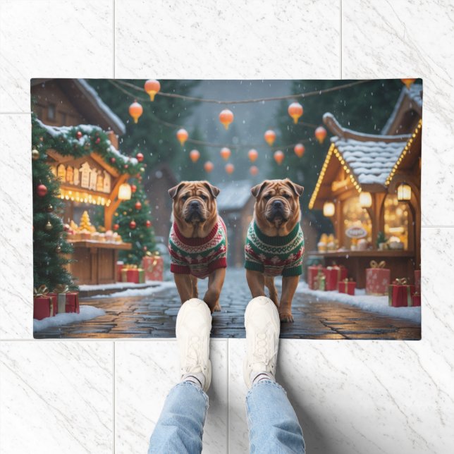 Shar Pei  Dogs Christmas Snow Holiday Doormat (Indoor)