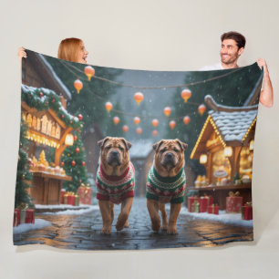 Shar Pei  Dogs Christmas Snow Holiday Fleece Blanket