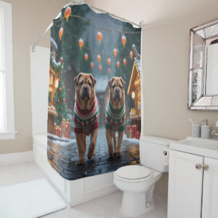 Shar Pei  Dogs Christmas Snow Holiday Shower Curtain