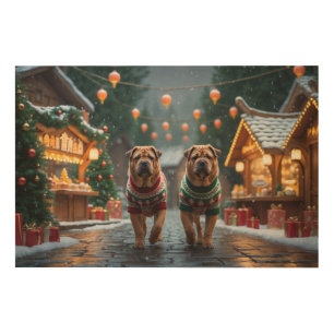 Shar Pei  Dogs Christmas Snow Holiday Wood Wall Art
