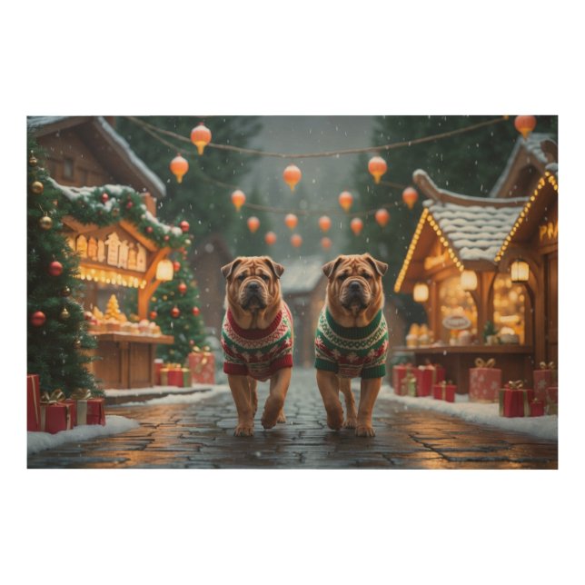 Shar Pei  Dogs Christmas Snow Holiday Wood Wall Art (Front)