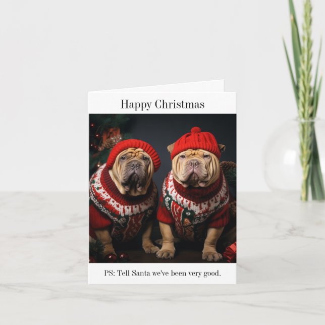 Shar Pei Dogs Happy Christmas Card (Front)