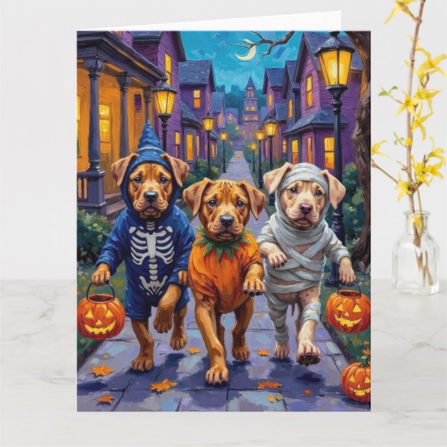 Shar Pei Dogs Trick-or-Treating Halloween Costumes Card (Yellow Flower)