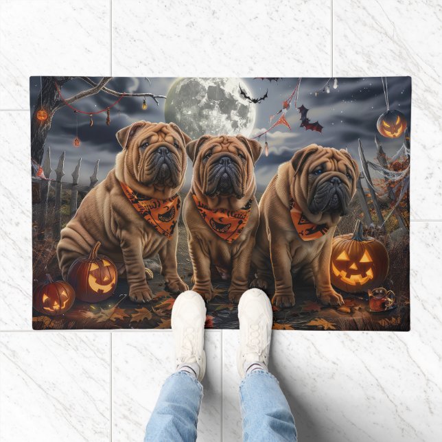 Shar Pei Halloween Spooky Doormat (Indoor)