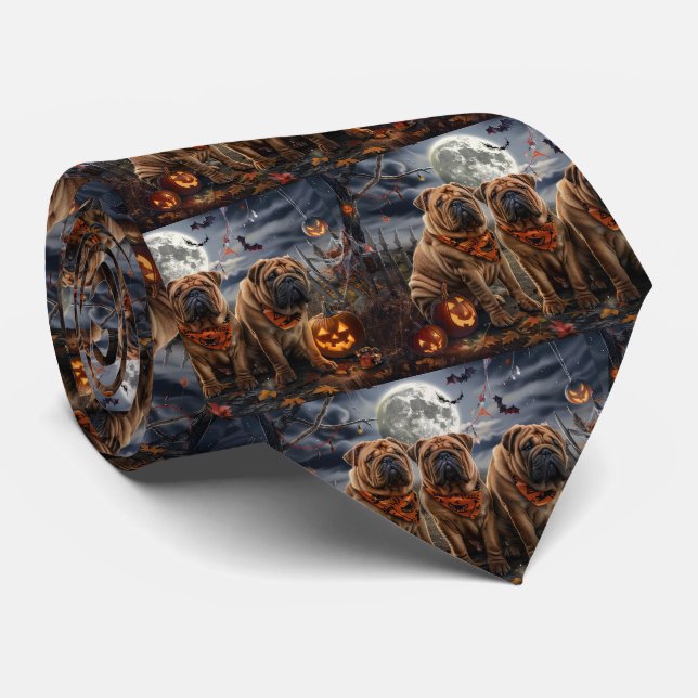 Shar Pei Halloween Spooky Neck Tie (Rolled)