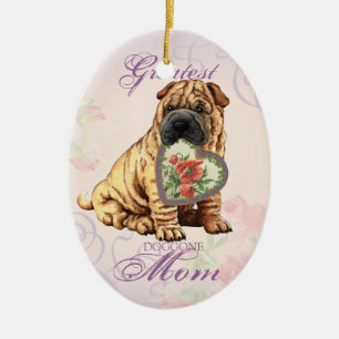 Shar-Pei Heart Mom Ceramic Ornament