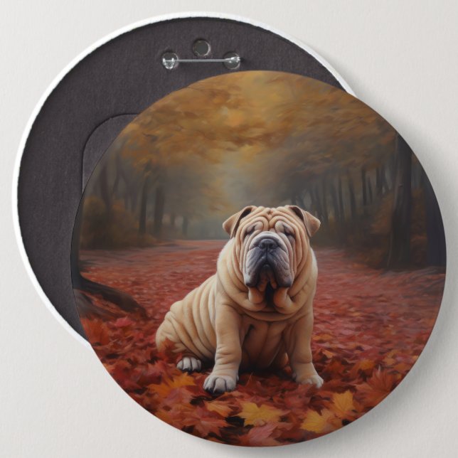 Shar Pei in Autumn Leaves Fall Inspire Button (Front & Back)