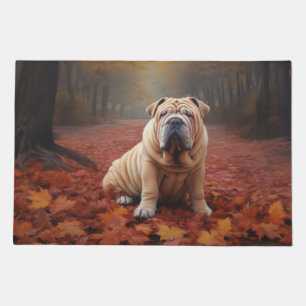 Shar Pei in Autumn Leaves Fall Inspire Doormat