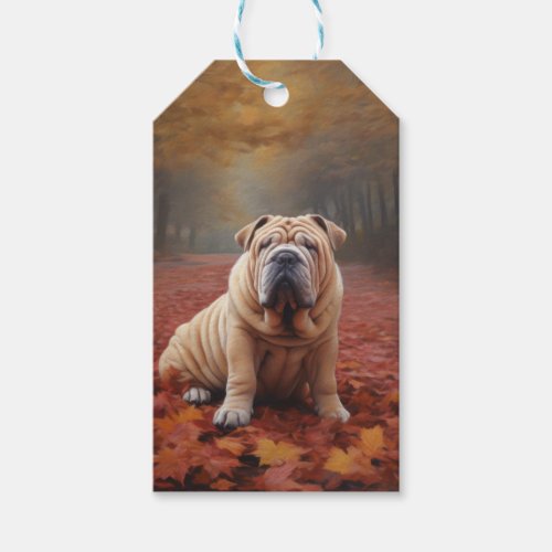 Shar Pei in Autumn Leaves Fall Inspire Gift Tags