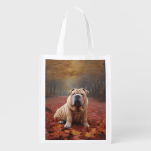 Shar Pei in Autumn Leaves Fall Inspire Grocery Bag