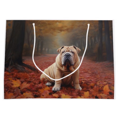 Shar Pei in Autumn Leaves Fall Inspire Large Gift Bag