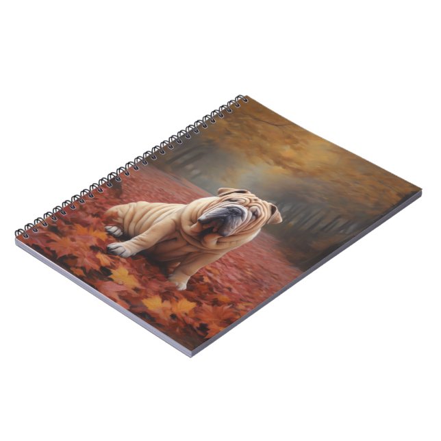 Shar Pei in Autumn Leaves Fall Inspire Notebook (Left Side)