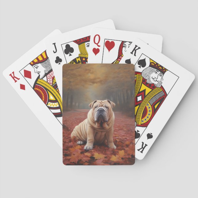 Shar Pei in Autumn Leaves Fall Inspire Poker Cards (Back)