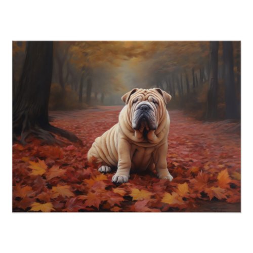 Shar Pei in Autumn Leaves Fall Inspire Poster