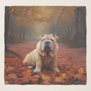 Shar Pei in Autumn Leaves Fall Inspire Scarf