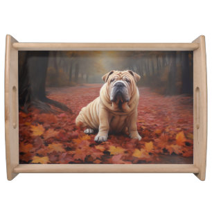 Shar Pei in Autumn Leaves Fall Inspire Serving Tray