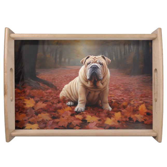 Shar Pei in Autumn Leaves Fall Inspire Serving Tray (Front)