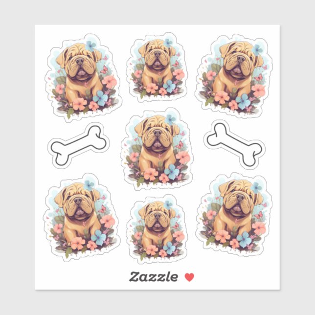 Shar Pei Meets Flowers Sticker (Sheet)